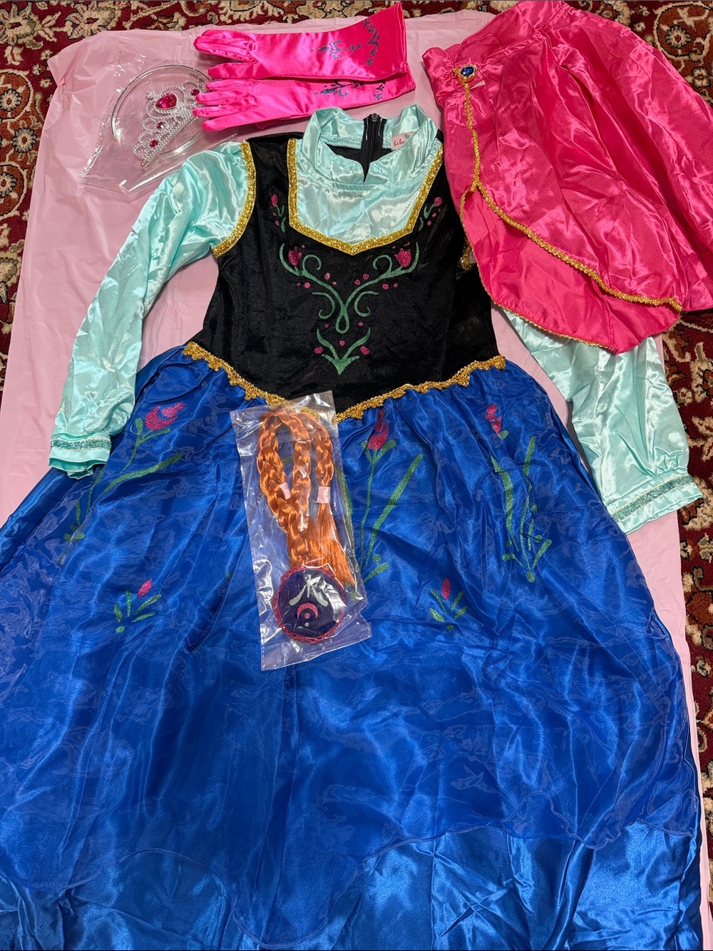 Girls Pink & Blue Princess Costume Dress with Accessories